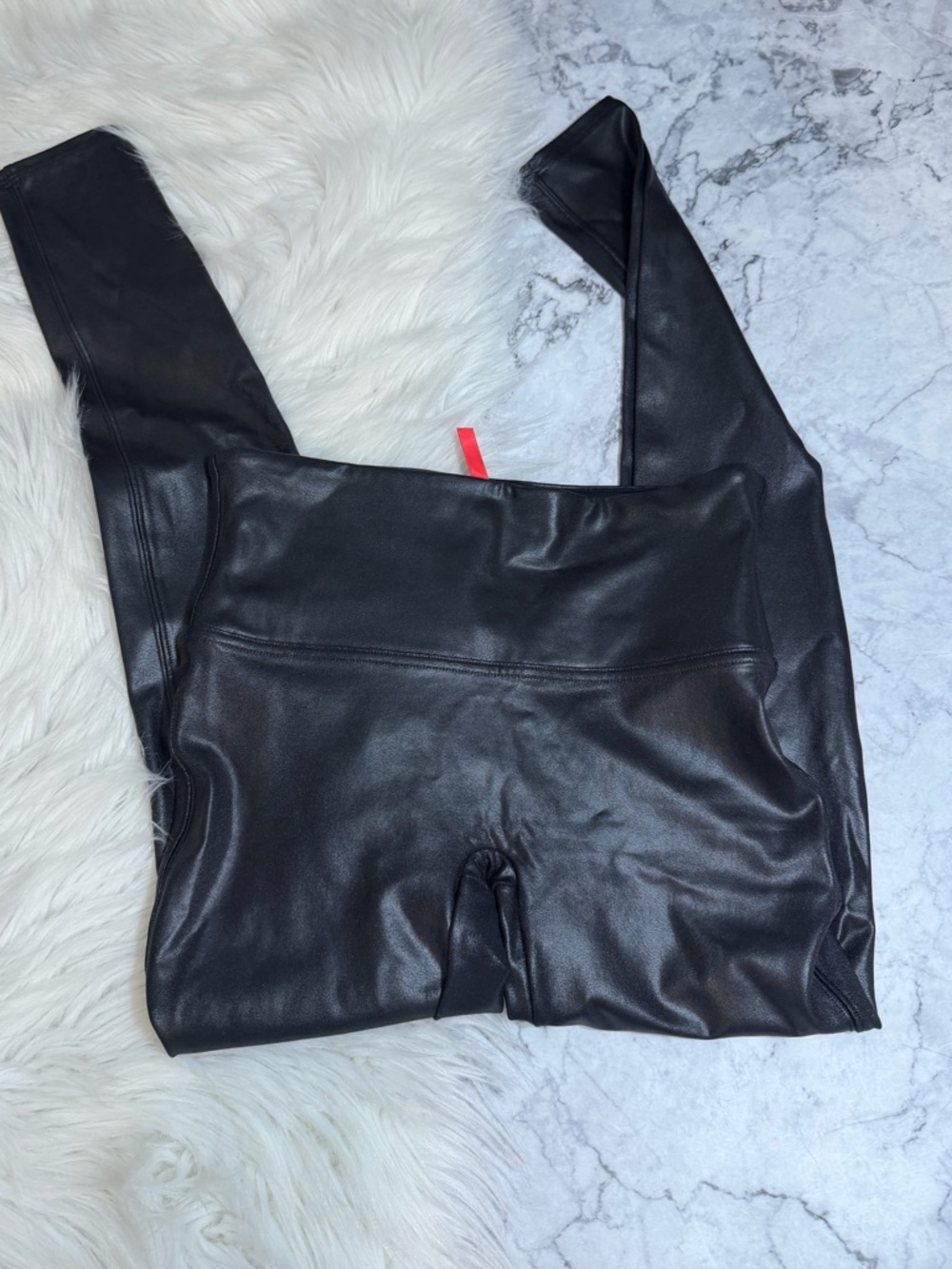 SPANX Black Faux Leather High-Waist Leggings Medium